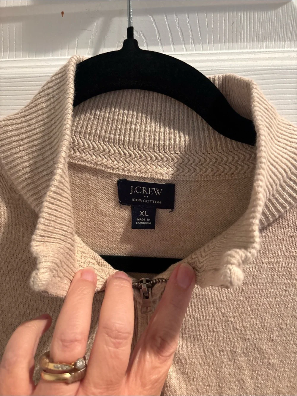 Men's J Crew Half-Zip Pullover Cotton Sweater in Light Beige